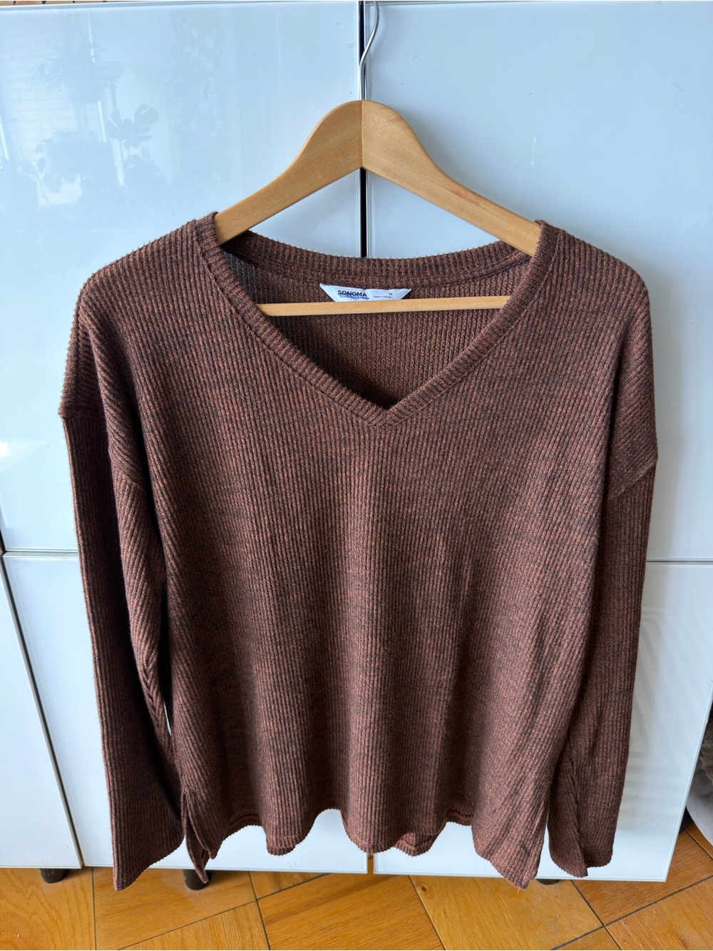 Sonoma Brown Ribbed V-Neck Sweater